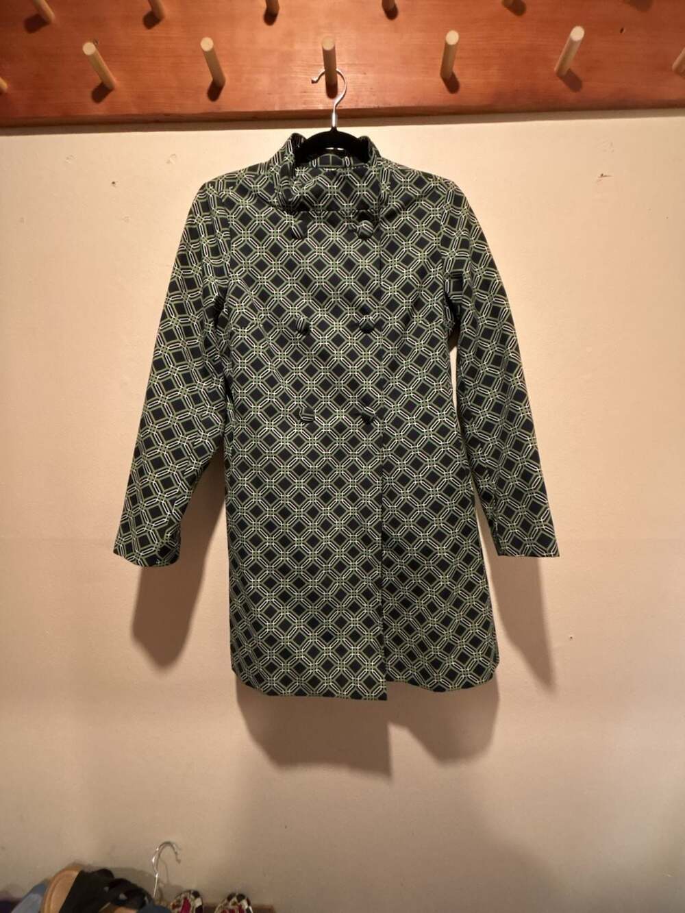Banana Republic Trench Coat Size S Geometric Print Double Breasted